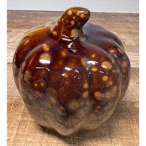 Ceramic Pumpkin Decorative Accent With Glossy Amber-Brown Finish For Fall